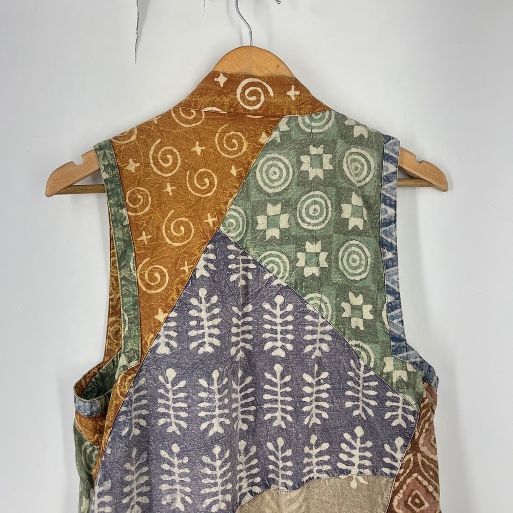 Sacred Threads Womens M Patchwork Batik Cotton Duster Vest Sleeveless Cardigan - Picture 6 of 15